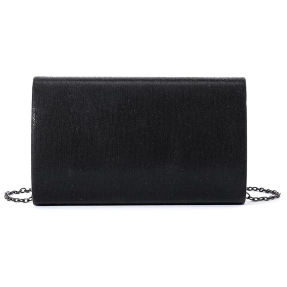 Clutch Evening Bag Black Gunmetal Chain Wallet Shoulder Crossbody - Picture 8 of 9